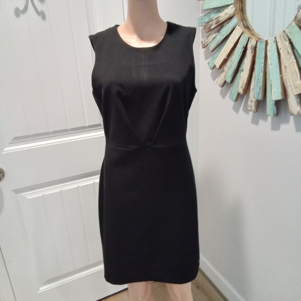 a new day Size 10 Elegant Black Sleeveless Midi Dress Zippered Back Tailored Fit